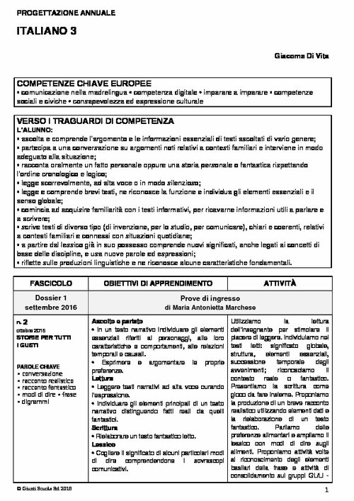 Progettazione annuale: Italiano, classe 3 (Doc) | Giunti Scuola Progettazione annuale: Italiano, classe 3 (Doc) | Giunti Scuola