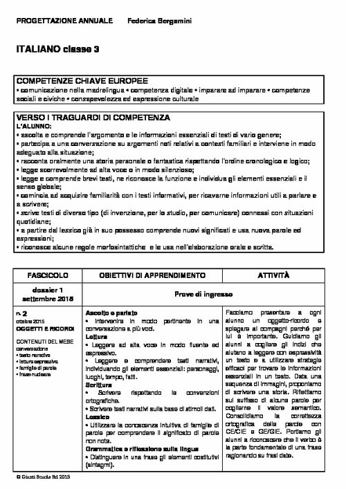 Progettazione annuale: Italiano, classe 3 (Word) | Giunti Scuola Progettazione annuale: Italiano, classe 3 (Word) | Giunti Scuola