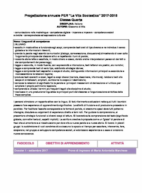 Progettazione annuale: Italiano, classe 4 (Doc) | Giunti Scuola Progettazione annuale: Italiano, classe 4 (Doc) | Giunti Scuola