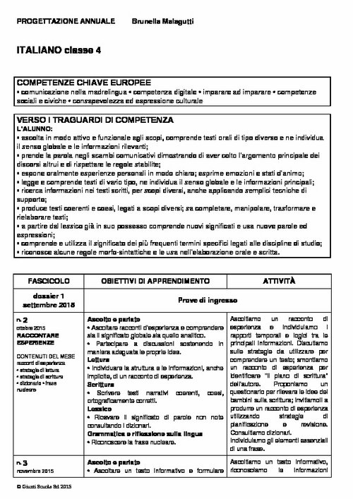 Progettazione annuale: Italiano, classe 4 (Word) | Giunti Scuola Progettazione annuale: Italiano, classe 4 (Word) | Giunti Scuola