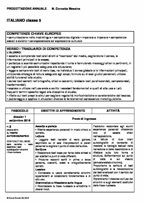 Progettazione annuale: Italiano, classe 5 (Word) | Giunti Scuola Progettazione annuale: Italiano, classe 5 (Word) | Giunti Scuola