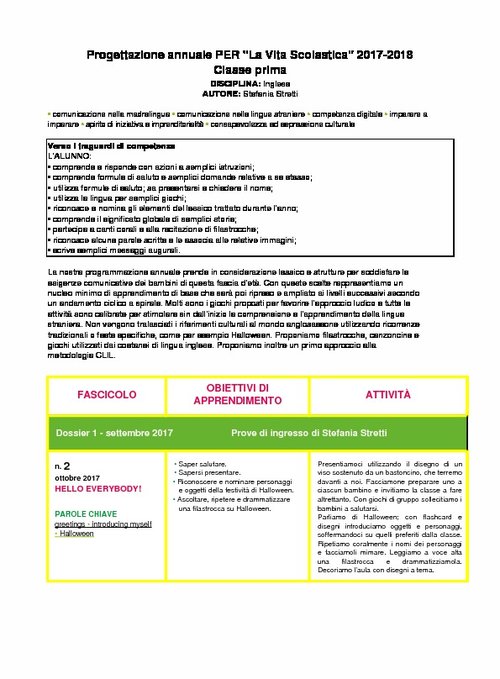 Progettazione annuale: Lingua Inglese, classe 1 (Doc) | Giunti Scuola Progettazione annuale: Lingua Inglese, classe 1 (Doc) | Giunti Scuola