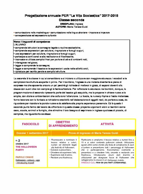 Progettazione annuale: Lingua Inglese, classe 2 (Doc) | Giunti Scuola Progettazione annuale: Lingua Inglese, classe 2 (Doc) | Giunti Scuola