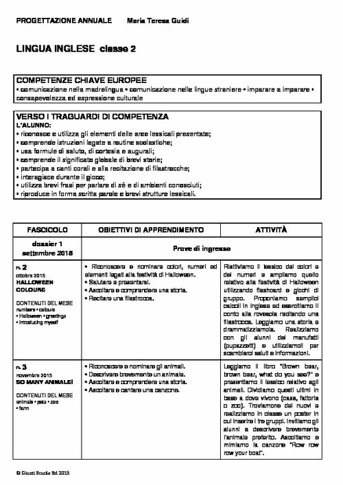 Progettazione annuale: Lingua Inglese, classe 2 (Word) | Giunti Scuola Progettazione annuale: Lingua Inglese, classe 2 (Word) | Giunti Scuola