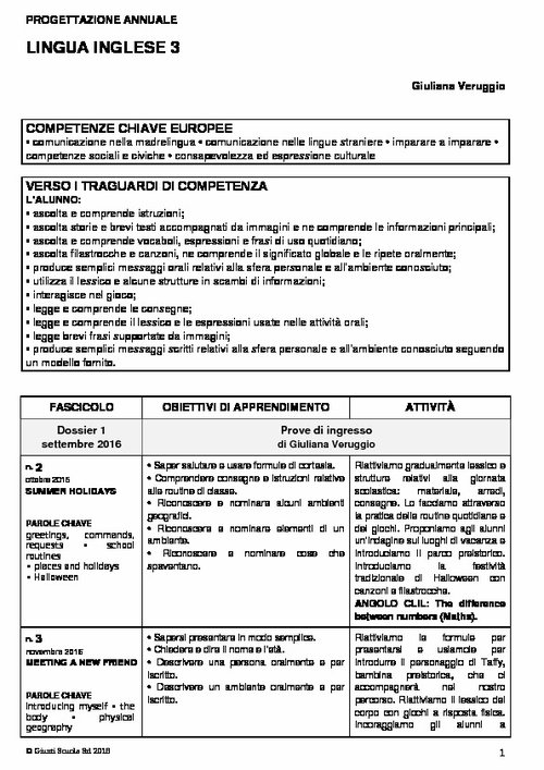 Progettazione annuale: Lingua Inglese, classe 3 (Doc) | Giunti Scuola Progettazione annuale: Lingua Inglese, classe 3 (Doc) | Giunti Scuola