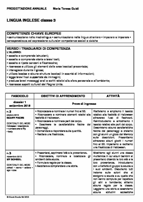 Progettazione annuale: Lingua Inglese, classe 3 (Word) | Giunti Scuola Progettazione annuale: Lingua Inglese, classe 3 (Word) | Giunti Scuola