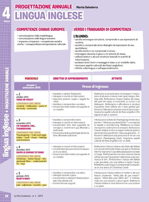 Progettazione annuale: Lingua Inglese, classe 4 (Pdf) | Giunti Scuola Progettazione annuale: Lingua Inglese, classe 4 (Pdf) | Giunti Scuola