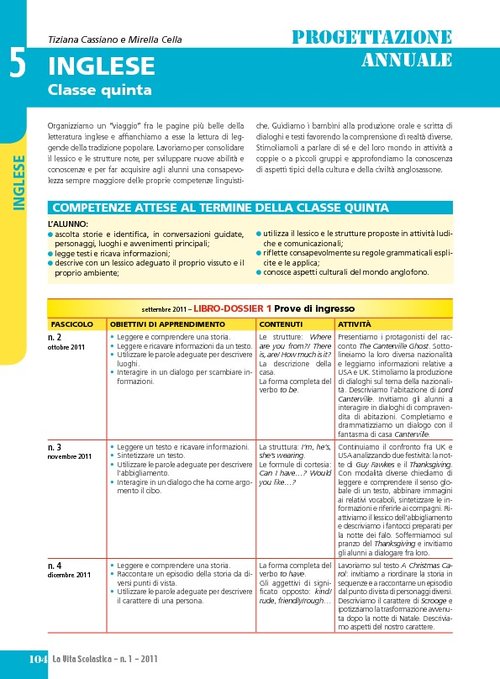 Progettazione annuale: Lingua Inglese, classe 5 | Giunti Scuola Progettazione annuale: Lingua Inglese, classe 5 | Giunti Scuola