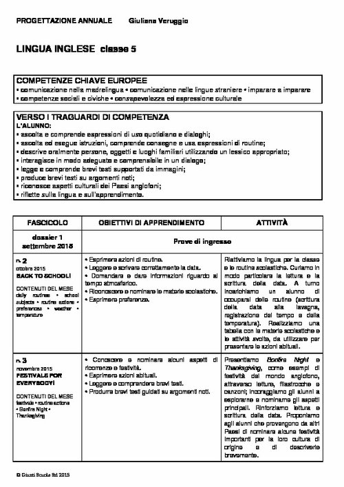 Progettazione annuale: Lingua Inglese, classe 5 (Word) | Giunti Scuola Progettazione annuale: Lingua Inglese, classe 5 (Word) | Giunti Scuola