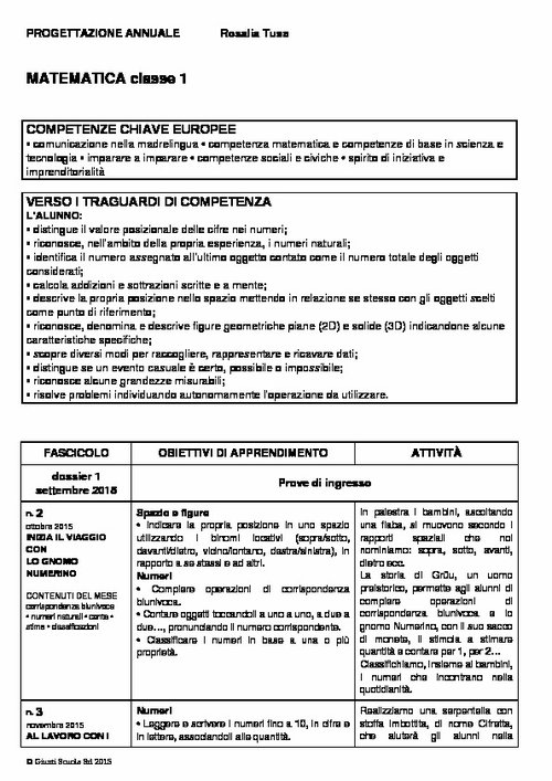 Progettazione annuale: Matematica, classe 1 (Word) | Giunti Scuola Progettazione annuale: Matematica, classe 1 (Word) | Giunti Scuola