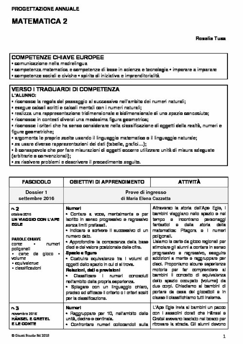 Progettazione annuale: Matematica, classe 2 (Doc) | Giunti Scuola Progettazione annuale: Matematica, classe 2 (Doc) | Giunti Scuola
