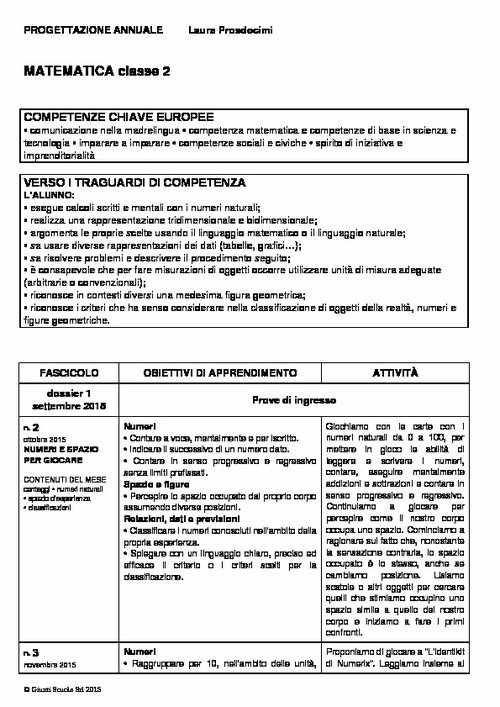 Progettazione annuale: Matematica, classe 2 (Word) | Giunti Scuola Progettazione annuale: Matematica, classe 2 (Word) | Giunti Scuola