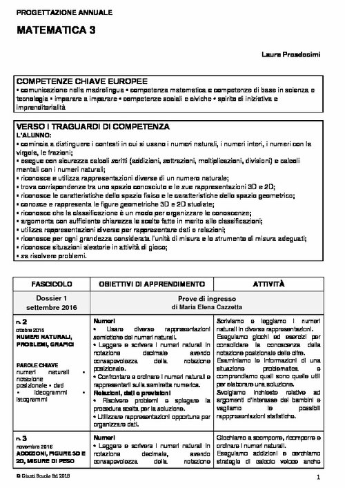 Progettazione annuale: Matematica, classe 3 (Doc) | Giunti Scuola Progettazione annuale: Matematica, classe 3 (Doc) | Giunti Scuola