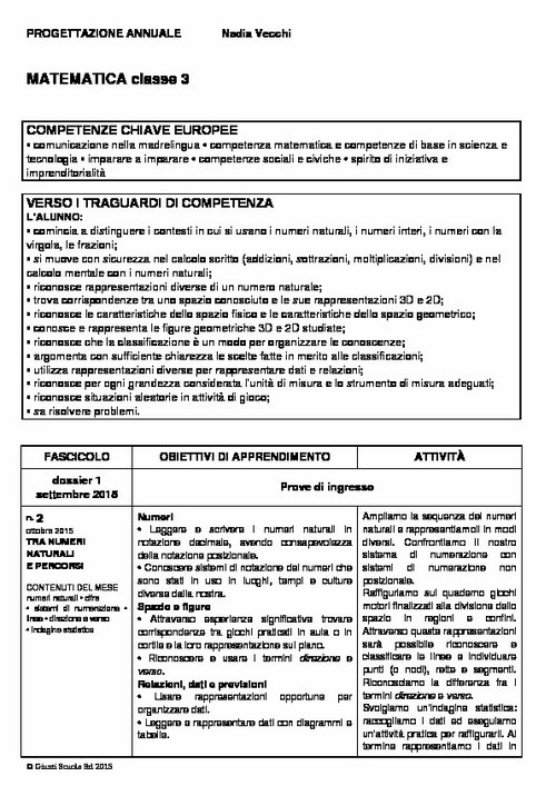 Progettazione annuale: Matematica, classe 3 (Word) | Giunti Scuola Progettazione annuale: Matematica, classe 3 (Word) | Giunti Scuola