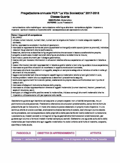 Progettazione annuale: Matematica, classe 4 (Doc) | Giunti Scuola Progettazione annuale: Matematica, classe 4 (Doc) | Giunti Scuola