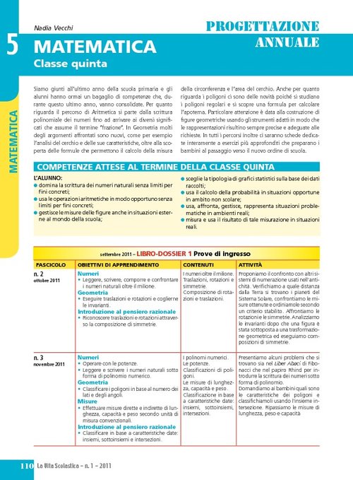 Progettazione annuale: Matematica, classe 5 | Giunti Scuola Progettazione annuale: Matematica, classe 5 | Giunti Scuola