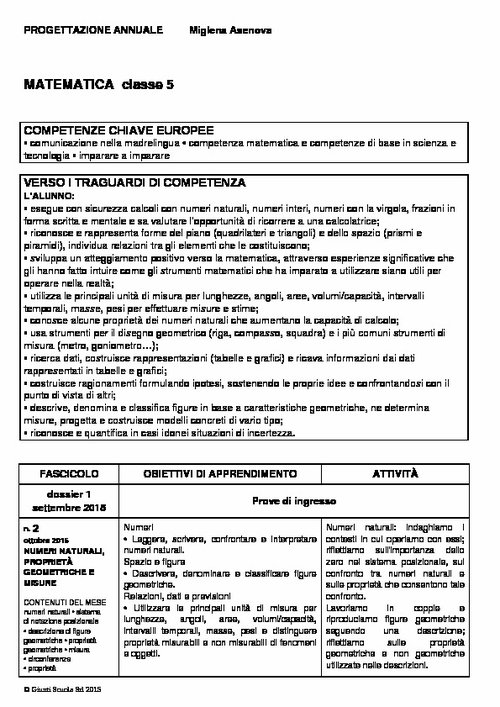 Progettazione annuale: Matematica, classe 5 (Word) | Giunti Scuola Progettazione annuale: Matematica, classe 5 (Word) | Giunti Scuola
