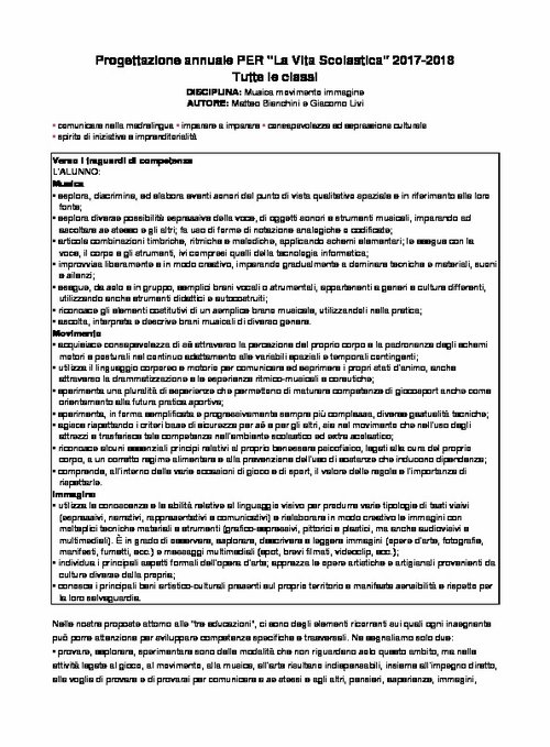 Progettazione annuale: Musica Movimento Immagine, tutte le classi (Doc) | Giunti Scuola Progettazione annuale: Musica Movimento Immagine, tutte le classi (Doc) | Giunti Scuola