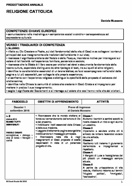 Progettazione annuale: Religione cattolica, tutte le classi (Doc) | Giunti Scuola Progettazione annuale: Religione cattolica, tutte le classi (Doc) | Giunti Scuola