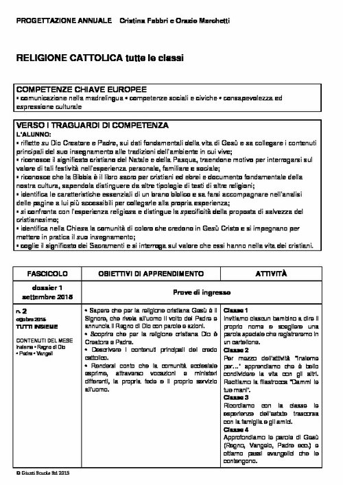 Progettazione annuale: Religione Cattolica, tutte le classi (Word) | Giunti Scuola