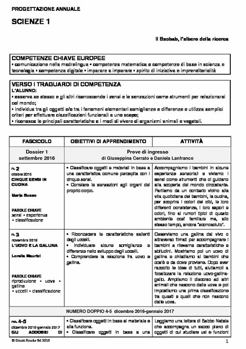 Progettazione annuale: Scienze, classe 1 (Doc) | Giunti Scuola