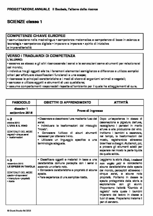 Progettazione annuale: Scienze, classe 1 (Word) | Giunti Scuola Progettazione annuale: Scienze, classe 1 (Word) | Giunti Scuola