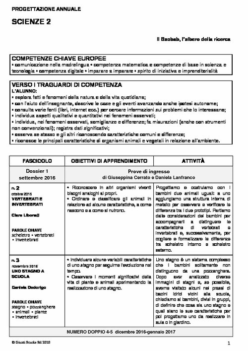 Progettazione annuale: Scienze, classe 2 (Doc) | Giunti Scuola Progettazione annuale: Scienze, classe 2 (Doc) | Giunti Scuola
