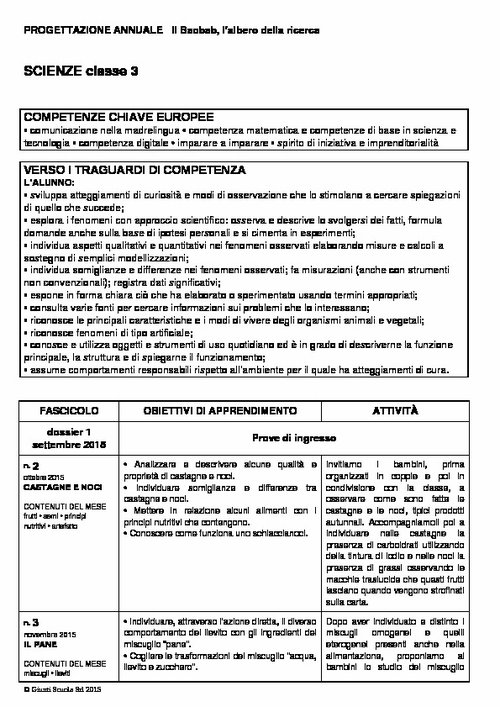 Progettazione annuale: Scienze, classe 3 (Word) | Giunti Scuola Progettazione annuale: Scienze, classe 3 (Word) | Giunti Scuola