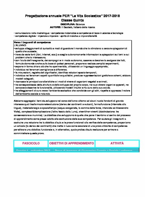 Progettazione annuale: Scienze, classe 5 (Doc) | Giunti Scuola Progettazione annuale: Scienze, classe 5 (Doc) | Giunti Scuola