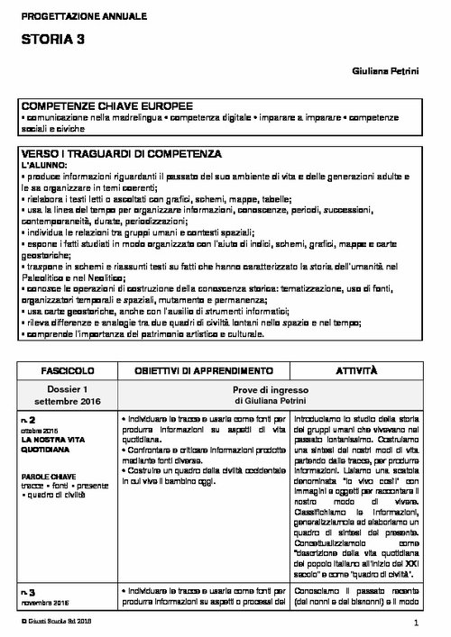 Progettazione annuale: Storia, classe 3 (Doc) | Giunti Scuola Progettazione annuale: Storia, classe 3 (Doc) | Giunti Scuola