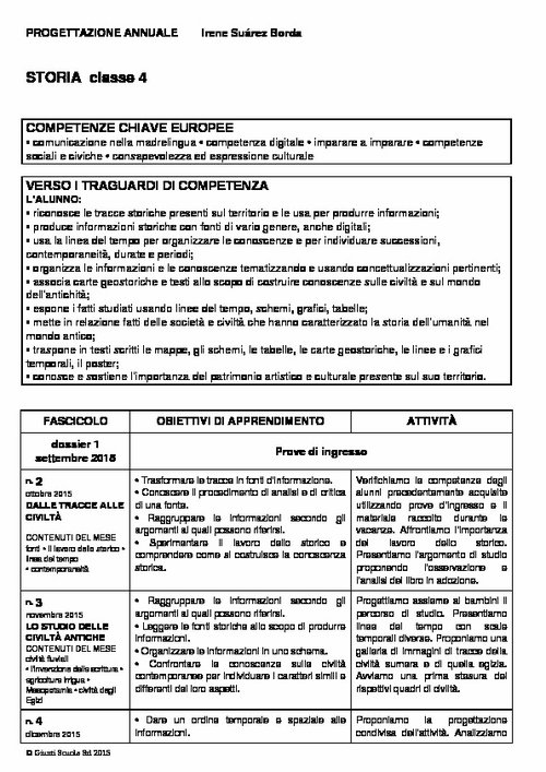 Progettazione annuale: Storia, classe 4 (Word) | Giunti Scuola Progettazione annuale: Storia, classe 4 (Word) | Giunti Scuola