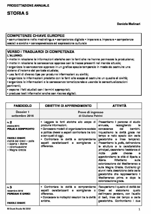 Progettazione annuale: Storia, classe 5 (Doc) | Giunti Scuola Progettazione annuale: Storia, classe 5 (Doc) | Giunti Scuola