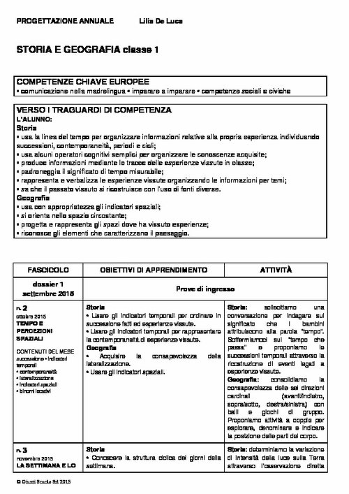 Progettazione annuale: Storia e Geografia, classe 1 (Word) | Giunti Scuola