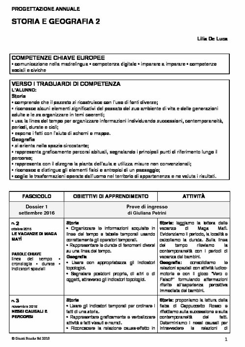 Progettazione annuale: Storia e Geografia, classe 2 (Doc) | Giunti Scuola Progettazione annuale: Storia e Geografia, classe 2 (Doc) | Giunti Scuola
