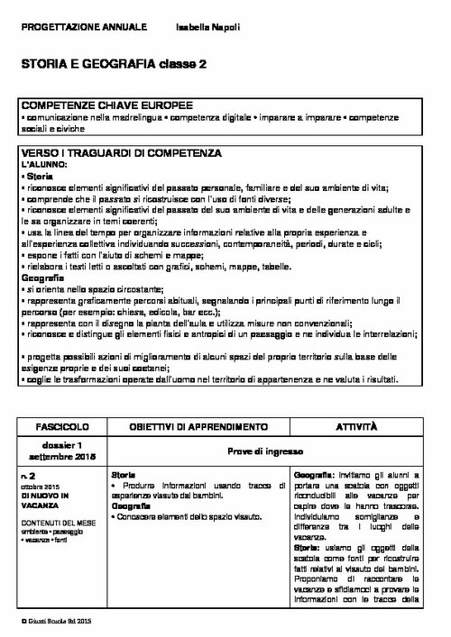 Progettazione annuale: Storia e Geografia, classe 2 (Word) | Giunti Scuola Progettazione annuale: Storia e Geografia, classe 2 (Word) | Giunti Scuola