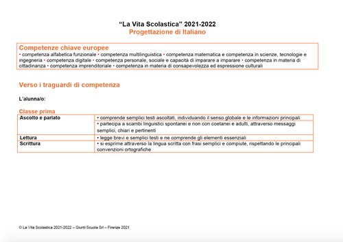 Progettazione didattica di italiano (2021-2022) - PDF | Giunti Scuola