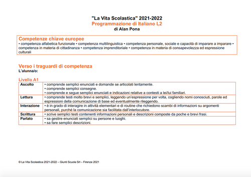 Progettazione didattica di Italiano L2 (2021-2022) - PDF | Giunti Scuola