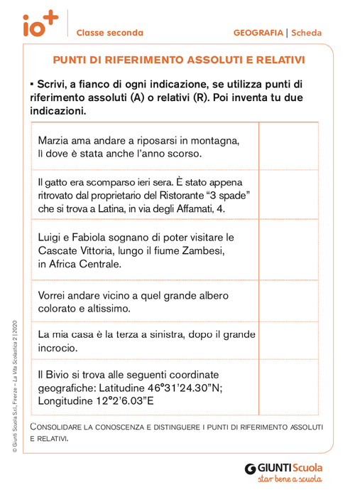 Punti di riferimento assoluti e relativi | Giunti Scuola Punti di riferimento assoluti e relativi | Giunti Scuola