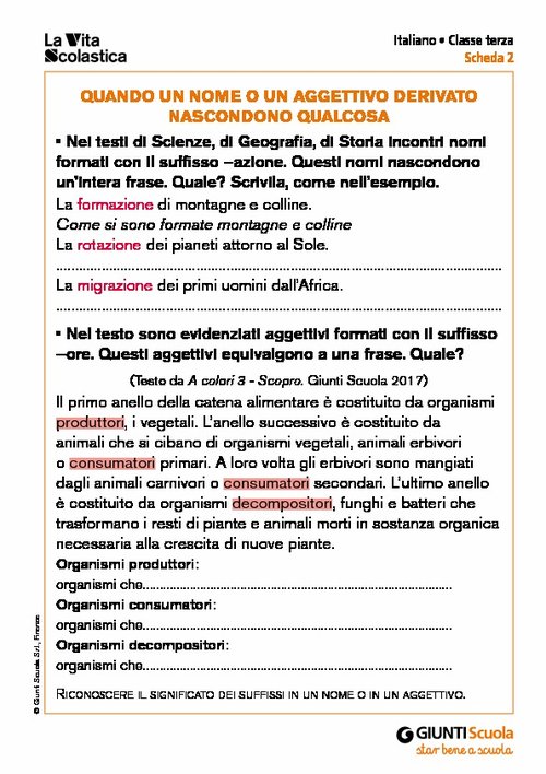 Quando un nome o un aggettivo derivato nascondono qualcosa | Giunti Scuola Quando un nome o un aggettivo derivato nascondono qualcosa | Giunti Scuola