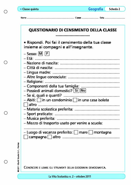 Questionario di censimento della classe | Giunti Scuola Questionario di censimento della classe | Giunti Scuola