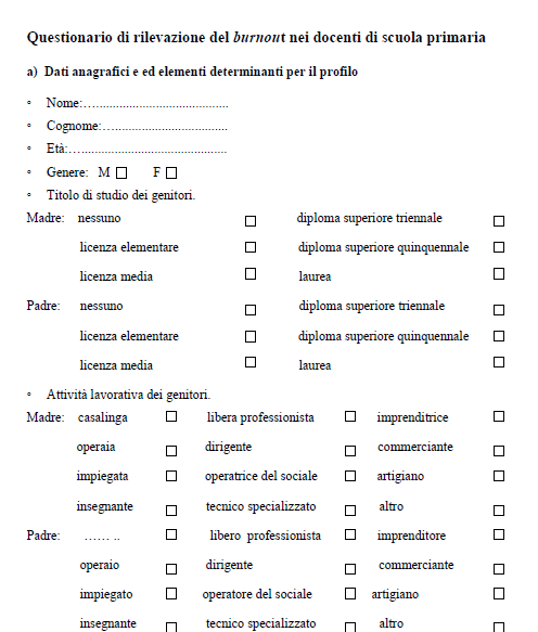Questionario di rilevazione del burnout nei docenti di scuola primaria | Giunti Scuola