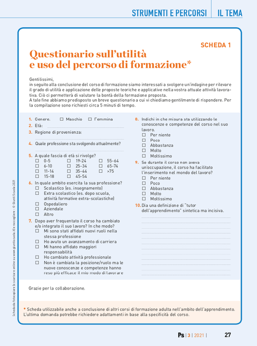 Questionario sull’utilità e uso del percorso di formazione | Giunti Scuola Questionario sull’utilità e uso del percorso di formazione | Giunti Scuola