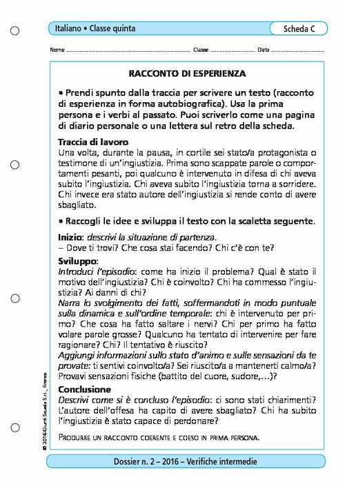 Racconto di esperienza | Giunti Scuola Racconto di esperienza | Giunti Scuola