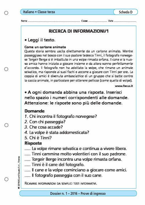 Ricerca di informazioni/1 | Giunti Scuola Ricerca di informazioni/1 | Giunti Scuola