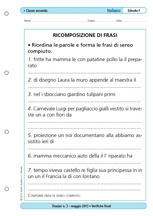 Ricomposizione di frasi | Giunti Scuola Ricomposizione di frasi | Giunti Scuola