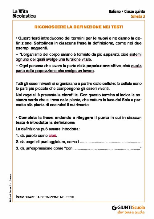 Riconoscere la definizione nei testi | Giunti Scuola Riconoscere la definizione nei testi | Giunti Scuola
