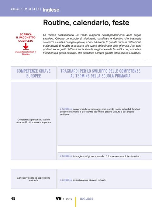 Routine, calendario, feste | Giunti Scuola