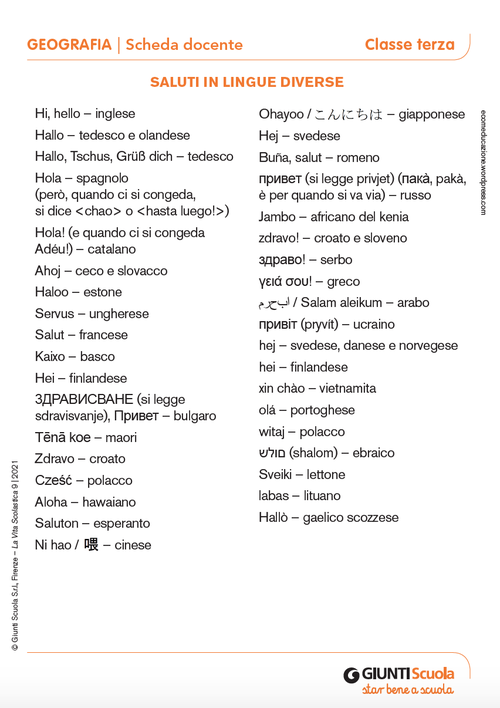 Saluti in lingue diverse | Giunti Scuola Saluti in lingue diverse | Giunti Scuola