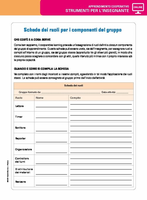 Scheda dei ruoli per i componenti del gruppo | Giunti Scuola Scheda dei ruoli per i componenti del gruppo | Giunti Scuola
