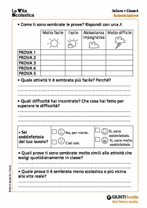 Schede di autovalutazione: classe 4 | Giunti Scuola